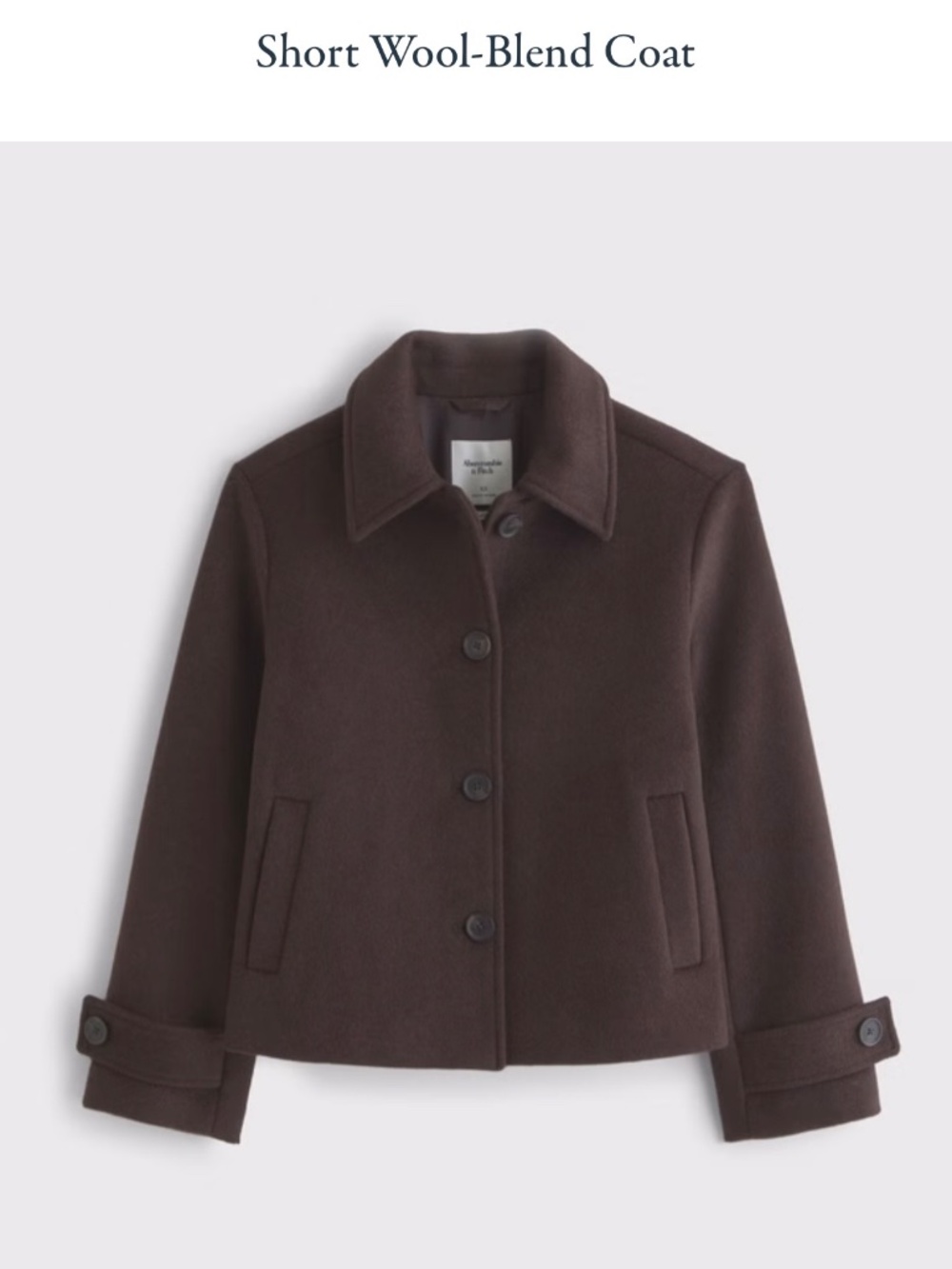 Abercrombie & Fitch Short Wool-Blend Coat in Dark Coffee, size Medium - Picture 3 of 7